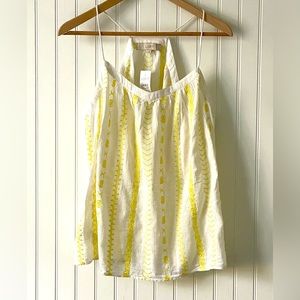 NWT Ann Taylor LOFT Yellow & White Spaghetti Strap Boho Cotton Tank, Size: M